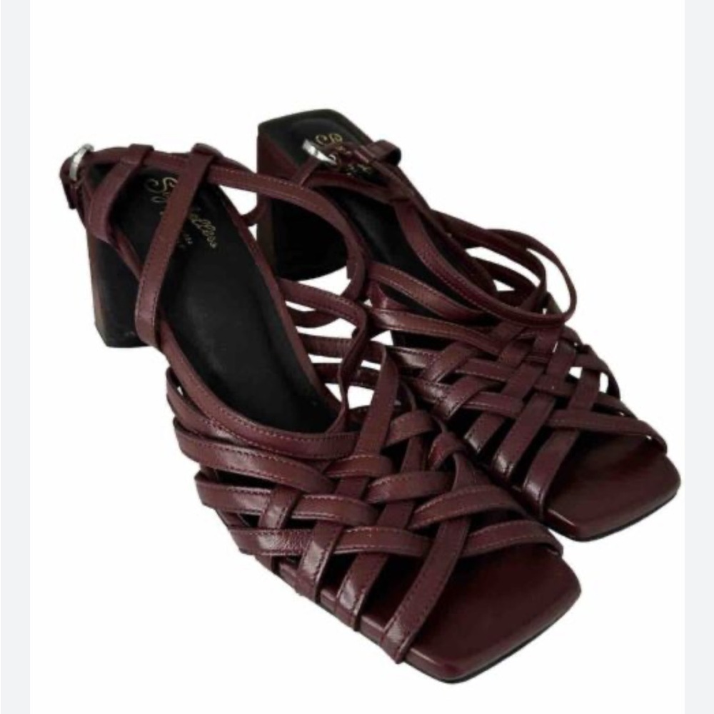 Seychelles Square Toe Ankle Strap Charter Heel Burgundy Red Womens size 6